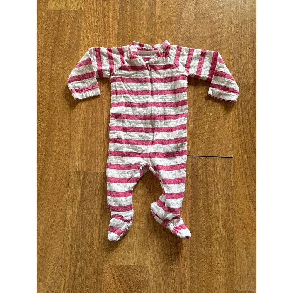 ADEN + ANAISE cotton Baby girl pink and white striped footie pajamas